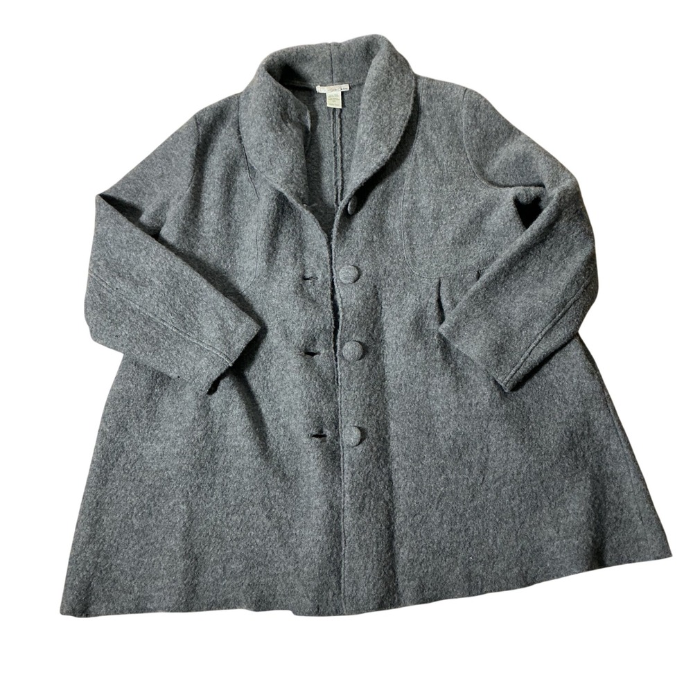 TSD Sheila Conroy Boiled Wool Jacket Women 2X Gray Lagenlook Shawl Collar Coat